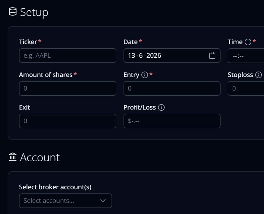 Tradorade trade logging form