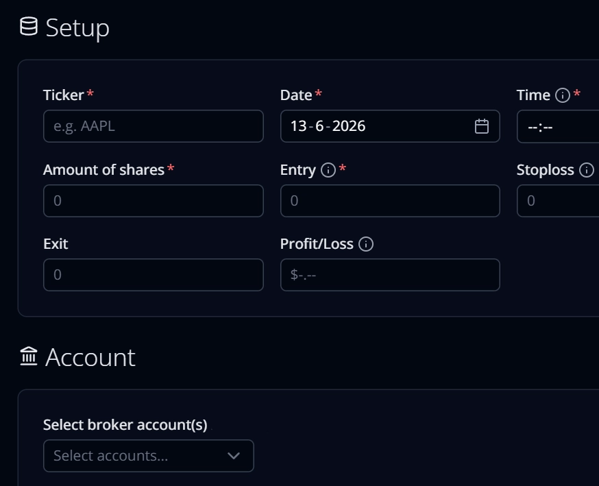 Tradorade trade logging form